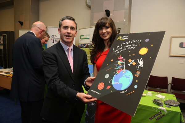 Minister of State for the Department of Education & Skills Damien English and Dr Aoibhinn Ní Shúilleabháin (School of Mathematics and Statistics)